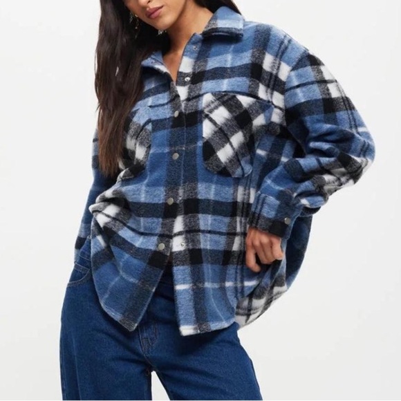 Lioness Jackets & Blazers - Lioness Blue, Black, and White Striped Surplus Jacket Flannel